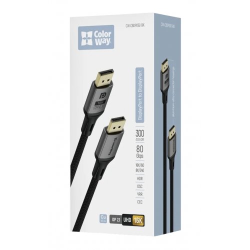 Кабель ColorWay DisplayPort to DisplayPort V2.1 16K 3m (CW-CBDP092-BK) Black купить в Украине: Киев, Днепр, Харьков, Одесса  | Низкая цена, отзывы, характеристики от TELEMART фото