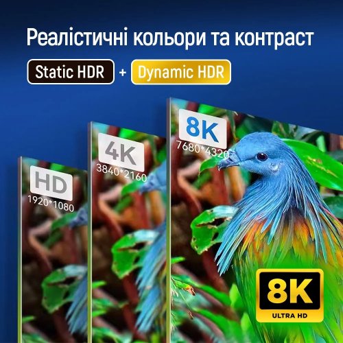 Кабель ColorWay HDMI to HDMI V2.1 8K 2m (CW-CBHD088-BK) Black купить в Украине: Киев, Днепр, Харьков, Одесса  | Низкая цена, отзывы, характеристики от TELEMART фото