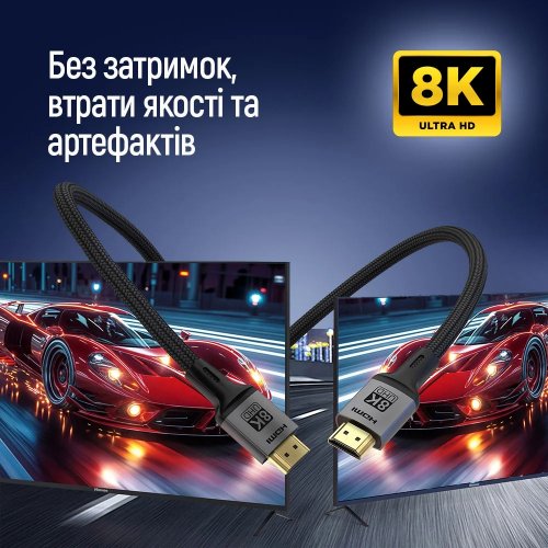 Кабель ColorWay HDMI to HDMI V2.1 8K 2m (CW-CBHD088-BK) Black купить в Украине: Киев, Днепр, Харьков, Одесса  | Низкая цена, отзывы, характеристики от TELEMART фото