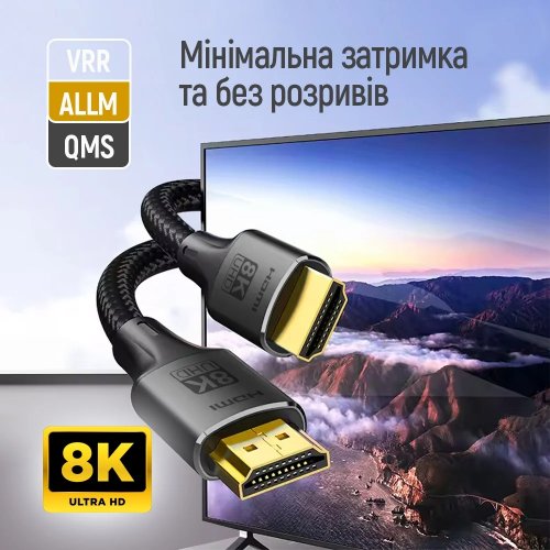 Кабель ColorWay HDMI to HDMI V2.1 8K 3m (CW-CBHD089-BK) Black купити в Україні: Київ, Львів, Хмельницький, Тернопіль, Івано-Франківськ | Низька ціна, відгуки, характеристики від TELEMART фото