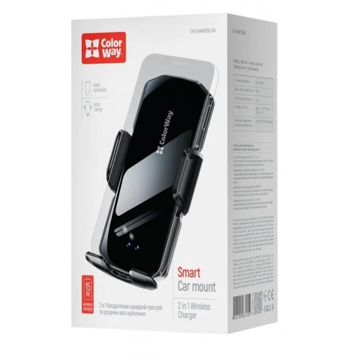 Автомобильное зарядное устройство ColorWay FlameGrip Wireless 15W (CW-CHAW070Q-BK) Black купить в Украине: Киев, Днепр, Харьков, Одесса  | Низкая цена, отзывы, характеристики от TELEMART фото