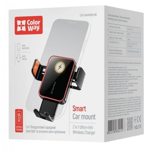 Автомобильное зарядное устройство ColorWay Ultra-mini Wireless 15W (CW-CHAW069Q-BK) Black купить в Украине: Киев, Днепр, Харьков, Одесса  | Низкая цена, отзывы, характеристики от TELEMART фото