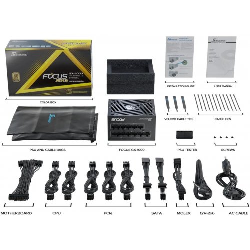 Уцінка блок живлення Seasonic Focus GX-1000W ATX 3.1 (FOCUS-GX-1000-ATX31) Black (Розкрита упаковка, 869595) купити в Україні: Київ, Львів, Хмельницький, Тернопіль, Івано-Франківськ | Перевірка сумісності, низька ціна, відгуки, характеристики від TELEMART фото