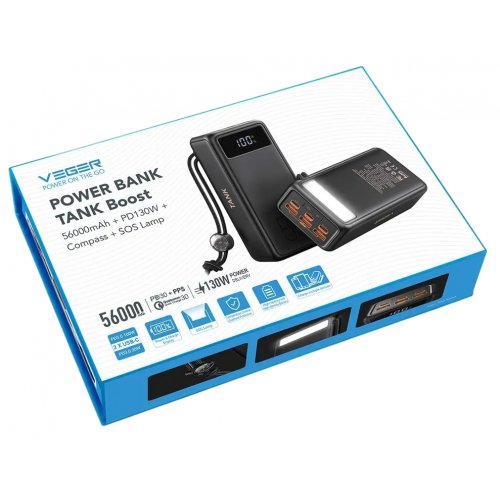Powerbank Veger W5001C 56000mAh 130W Black купити в Україні: Київ, Львів, Хмельницький, Тернопіль, Івано-Франківськ | Низька ціна, відгуки, характеристики від TELEMART фото