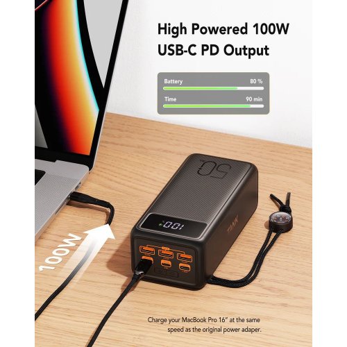 Powerbank Veger W5001C 56000mAh 130W Black купити в Україні: Київ, Львів, Хмельницький, Тернопіль, Івано-Франківськ | Низька ціна, відгуки, характеристики від TELEMART фото