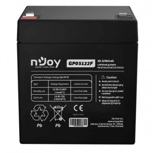 Акумуляторна батарея Njoy GP05122F 12V 5Ah (BTVACEUOBTO2FCW01B) купити в Україні: Київ, Львів, Хмельницький, Тернопіль, Івано-Франківськ | Низька ціна, відгуки, характеристики від TELEMART фото