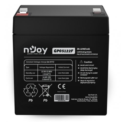 Акумуляторна батарея Njoy GP05122F 12V 5Ah (BTVACEUOBTO2FCW01B) купити в Україні: Київ, Львів, Хмельницький, Тернопіль, Івано-Франківськ | Низька ціна, відгуки, характеристики від TELEMART фото