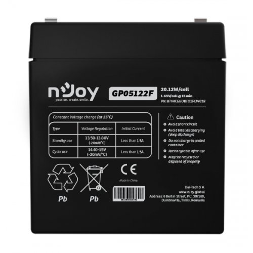 Акумуляторна батарея Njoy GP05122F 12V 5Ah (BTVACEUOBTO2FCW01B) купити в Україні: Київ, Львів, Хмельницький, Тернопіль, Івано-Франківськ | Низька ціна, відгуки, характеристики від TELEMART фото