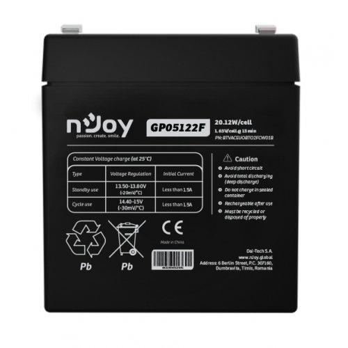 Акумуляторна батарея Njoy GP05122F 12V 5Ah (BTVACEUOBTO2FCW01B) купити в Україні: Київ, Львів, Хмельницький, Тернопіль, Івано-Франківськ | Низька ціна, відгуки, характеристики від TELEMART фото