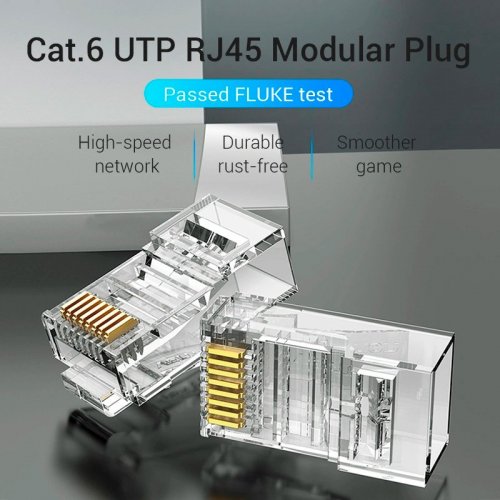 Конектор Vention Modular Plug RJ-45 UTP Cat.6 100pcs (IDDR0-100) Transparent купити в Україні: Київ, Львів, Хмельницький, Тернопіль, Івано-Франківськ | Низька ціна, відгуки, характеристики від TELEMART фото