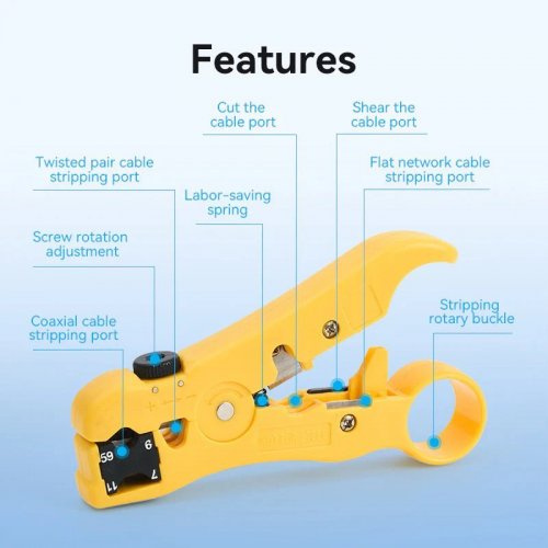 Инструмент для снятия изоляции с коаксиального кабеля Vention Coaxial Cable Stripper (KEBY0) Yellow купить в Украине: Киев, Днепр, Харьков, Одесса  | Низкая цена, отзывы, характеристики от TELEMART фото
