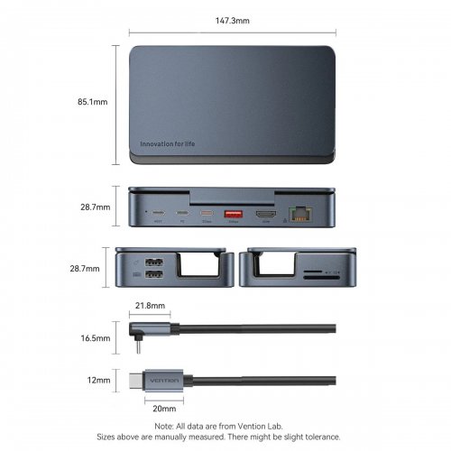 USB-хаб Vention USB Type-C 9 in 1 (TPZH0) Gray купити в Україні: Київ, Львів, Хмельницький, Тернопіль, Івано-Франківськ | Низька ціна, відгуки, характеристики від TELEMART фото