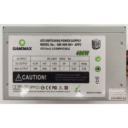 Блок живлення GAMEMAX 400W 120mm FAN (GM-400-80+APFC) OEM (Відновлено продавцем, 870134) купити в Україні: Київ, Львів, Хмельницький, Тернопіль, Івано-Франківськ | Перевірка сумісності, низька ціна, відгуки, характеристики від TELEMART фото