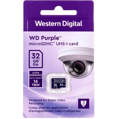 Карта памяти Western Digital microSDHC Purple QD101 32GB Class 10 UHS-I (WDD032G1P0C) купить в Украине: Киев, Днепр, Харьков, Одесса  | Низкая цена, отзывы, характеристики от TELEMART фото