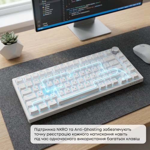 Клавиатура Ajazz AK820 Red Switch (AK820-R-W) White купить в Украине: Киев, Днепр, Харьков, Одесса  | Низкая цена, отзывы, характеристики от TELEMART фото