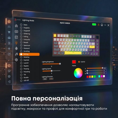 Клавиатура Ajazz AK820 RGB Sea Salt Switch (AK820-SS-BGY) Black купить в Украине: Киев, Днепр, Харьков, Одесса  | Низкая цена, отзывы, характеристики от TELEMART фото