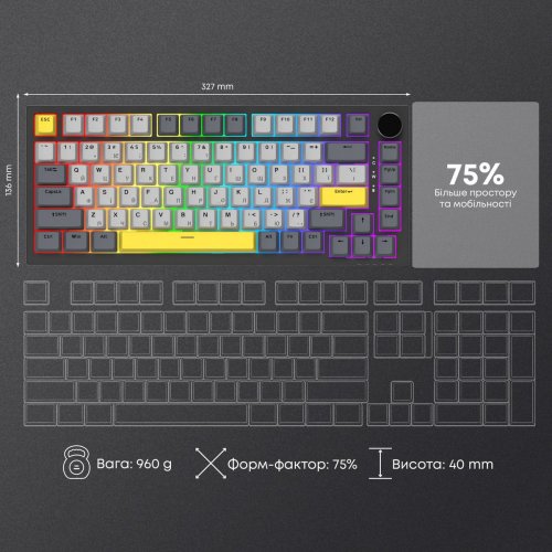 Клавиатура Ajazz AK820 RGB Sea Salt Switch (AK820-SS-BGY) Black купить в Украине: Киев, Днепр, Харьков, Одесса  | Низкая цена, отзывы, характеристики от TELEMART фото