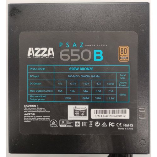 Блок питания Azza 650W (PSAZ-650B) (Восстановлено продавцом, 871334) купить в Украине: Киев, Днепр, Харьков, Одесса  | Проверка совместимости, низкая цена, отзывы, характеристики от TELEMART фото