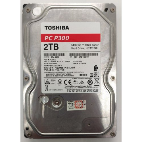 Жорсткий диск Toshiba P300 2TB 128MB 5400RPM 3.5'' (HDWD220UZSVA) (Відновлено продавцем, 871363) купити в Україні: Київ, Львів, Хмельницький, Тернопіль, Івано-Франківськ | Перевірка сумісності, низька ціна, відгуки, характеристики від TELEMART фото