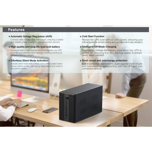 ДБЖ Marsriva 2000VA (MR-UF2000) купити в Україні: Київ, Львів, Хмельницький, Тернопіль, Івано-Франківськ | Низька ціна, відгуки, характеристики від TELEMART фото