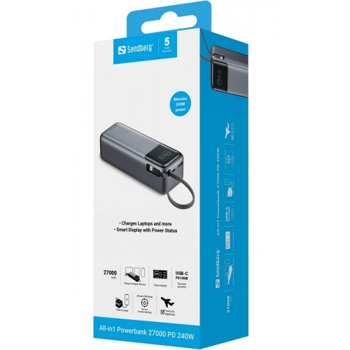 Powerbank Sandberg 27000mAh 240W (421-31) купити в Україні: Київ, Львів, Хмельницький, Тернопіль, Івано-Франківськ | Низька ціна, відгуки, характеристики від TELEMART фото