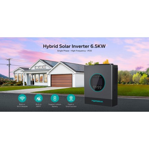 Гібридний сонячний інвертор Marsriva 48V 6500W (MR-SPF6.5K-LP1-TL20E) купити в Україні: Київ, Львів, Хмельницький, Тернопіль, Івано-Франківськ | Низька ціна, відгуки, характеристики від TELEMART фото