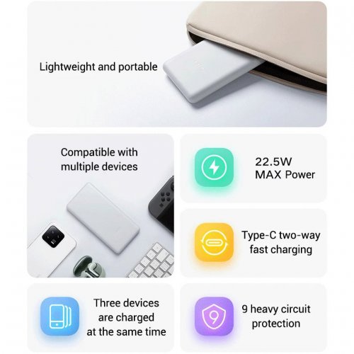 Powerbank Xiaomi Lite 10000mAh 22.5W (BHR9350GL) White купити в Україні: Київ, Львів, Хмельницький, Тернопіль, Івано-Франківськ | Низька ціна, відгуки, характеристики від TELEMART фото