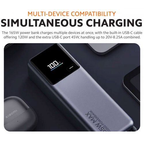 Powerbank Xiaomi 10000mAh 165W Integrated Cable (BHR9361GL) Grey купить в Украине: Киев, Днепр, Харьков, Одесса  | Низкая цена, отзывы, характеристики от TELEMART фото