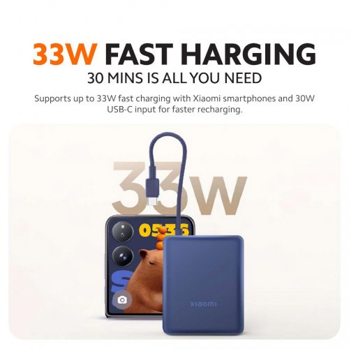 Powerbank Xiaomi 10000mAh 33W Integrated Cable (BHR9341GL) Blue купить в Украине: Киев, Днепр, Харьков, Одесса  | Низкая цена, отзывы, характеристики от TELEMART фото