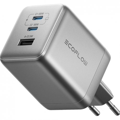 Мережевий зарядний пристрій EcoFlow RAPID Pro USB + 2 x USB Type-C 100W (EFA-100W-GAN-CHARGER-EU) Silver купити в Україні: Київ, Львів, Хмельницький, Тернопіль, Івано-Франківськ | Низька ціна, відгуки, характеристики від TELEMART фото