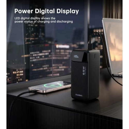 Powerbank Choetech B733 50000mAh 65W (B733-CCBK) Black купити в Україні: Київ, Львів, Хмельницький, Тернопіль, Івано-Франківськ | Низька ціна, відгуки, характеристики від TELEMART фото
