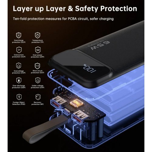 Powerbank Choetech B733 50000mAh 65W (B733-CCBK) Black купити в Україні: Київ, Львів, Хмельницький, Тернопіль, Івано-Франківськ | Низька ціна, відгуки, характеристики від TELEMART фото