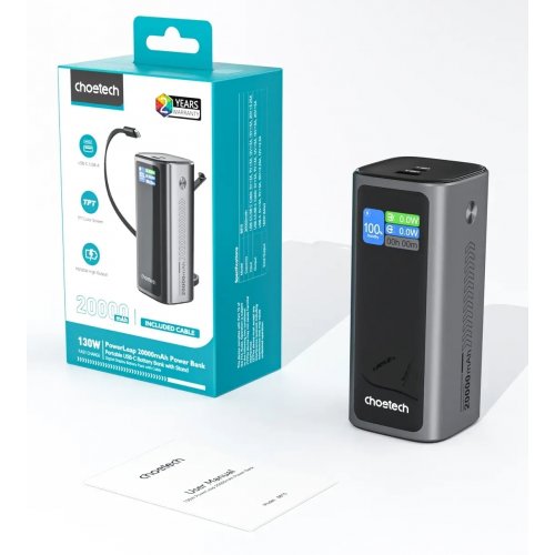 Powerbank Choetech B815C TFT 20000mAh 130W Black купить в Украине: Киев, Днепр, Харьков, Одесса  | Низкая цена, отзывы, характеристики от TELEMART фото