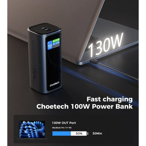 Powerbank Choetech B815C TFT 20000mAh 130W Black купить в Украине: Киев, Днепр, Харьков, Одесса  | Низкая цена, отзывы, характеристики от TELEMART фото