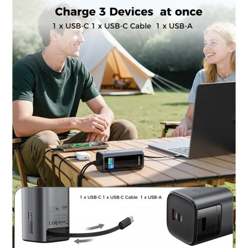 Powerbank Choetech B815C TFT 20000mAh 130W Black купить в Украине: Киев, Днепр, Харьков, Одесса  | Низкая цена, отзывы, характеристики от TELEMART фото