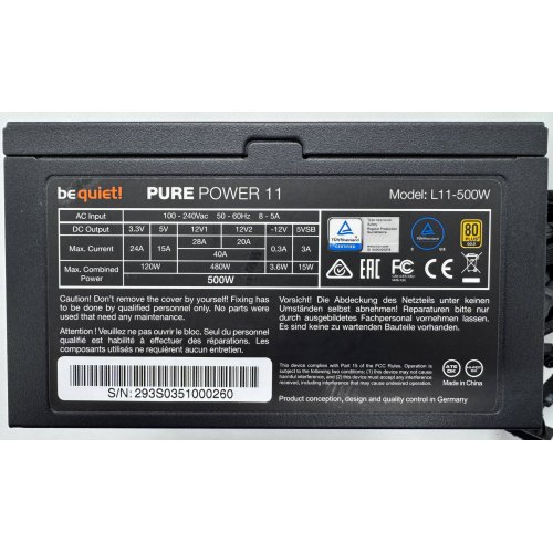 Блок живлення Be Quiet! Pure Power 11 500W (BN293) (Відновлено продавцем, 871872) купити в Україні: Київ, Львів, Хмельницький, Тернопіль, Івано-Франківськ | Перевірка сумісності, низька ціна, відгуки, характеристики від TELEMART фото