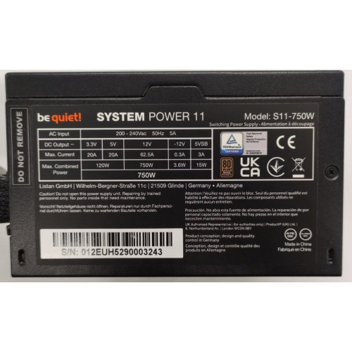 Блок питания Be Quiet! System Power 11 U 750W (BP012EU) (Восстановлено продавцом, 871906) купить в Украине: Киев, Днепр, Харьков, Одесса  | Проверка совместимости, низкая цена, отзывы, характеристики от TELEMART фото