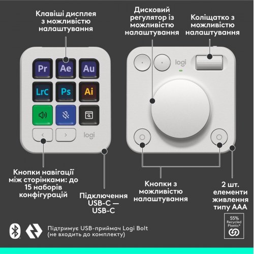 Клавиатура Logitech MX Creative Console (920-012932) Pale Grey купить в Украине: Киев, Днепр, Харьков, Одесса  | Низкая цена, отзывы, характеристики от TELEMART фото