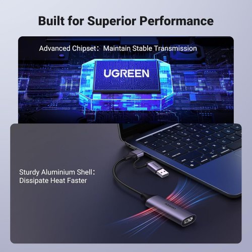 Уценка устройство видеозахвата Ugreen CM716 USB Type-C/USB-A to HDMI 4K (25854) Gray (Вскрытая упаковка, 872044) купить в Украине: Киев, Днепр, Харьков, Одесса  | Низкая цена, отзывы, характеристики от TELEMART фото