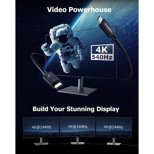 Кабель Choetech Thunderbolt 5 USB Type-C to USB Type-C 8K 1m (A3011) Black купить в Украине: Киев, Днепр, Харьков, Одесса  | Низкая цена, отзывы, характеристики от TELEMART фото