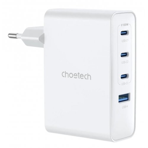 Сетевое зарядное устройство Choetech USB + 3 x USB Type-C 100W (PD9002) White купить в Украине: Киев, Днепр, Харьков, Одесса  | Низкая цена, отзывы, характеристики от TELEMART фото