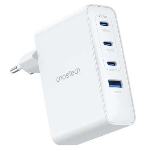 Сетевое зарядное устройство Choetech USB + 3 x USB Type-C 100W (PD9002) White купить в Украине: Киев, Днепр, Харьков, Одесса  | Низкая цена, отзывы, характеристики от TELEMART фото