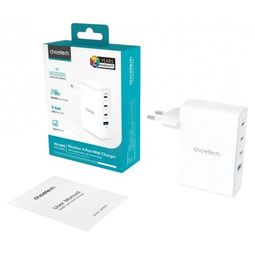 Сетевое зарядное устройство Choetech USB + 3 x USB Type-C 100W (PD9002) White купить в Украине: Киев, Днепр, Харьков, Одесса  | Низкая цена, отзывы, характеристики от TELEMART фото
