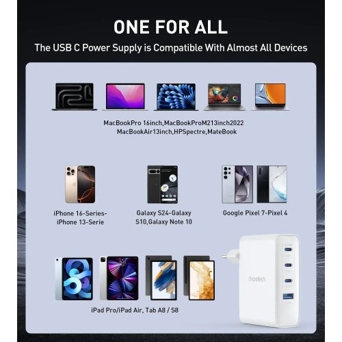 Сетевое зарядное устройство Choetech USB + 3 x USB Type-C 100W (PD9002) White купить в Украине: Киев, Днепр, Харьков, Одесса  | Низкая цена, отзывы, характеристики от TELEMART фото