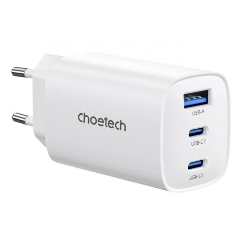 Мережевий зарядний пристрій Choetech USB + 2 x USB Type-C 65W (PD9006) White купити в Україні: Київ, Львів, Хмельницький, Тернопіль, Івано-Франківськ | Низька ціна, відгуки, характеристики від TELEMART фото
