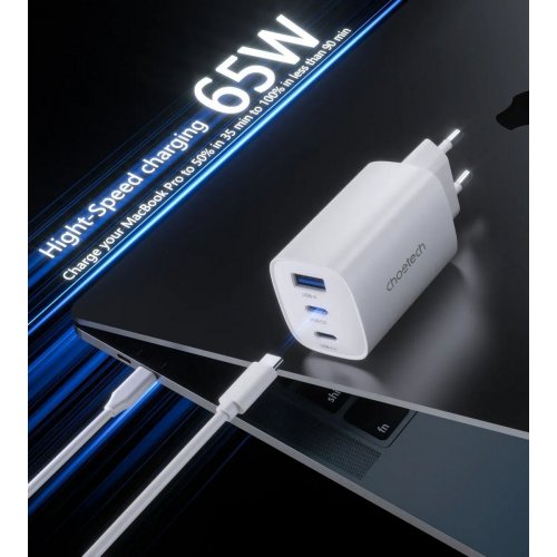 Мережевий зарядний пристрій Choetech USB + 2 x USB Type-C 65W (PD9006) White купити в Україні: Київ, Львів, Хмельницький, Тернопіль, Івано-Франківськ | Низька ціна, відгуки, характеристики від TELEMART фото