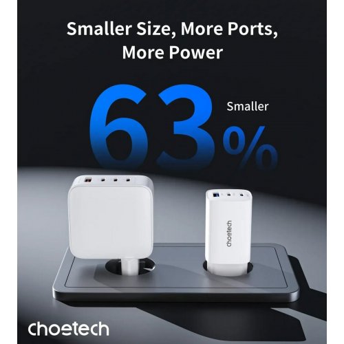 Мережевий зарядний пристрій Choetech USB + 2 x USB Type-C 65W (PD9006) White купити в Україні: Київ, Львів, Хмельницький, Тернопіль, Івано-Франківськ | Низька ціна, відгуки, характеристики від TELEMART фото