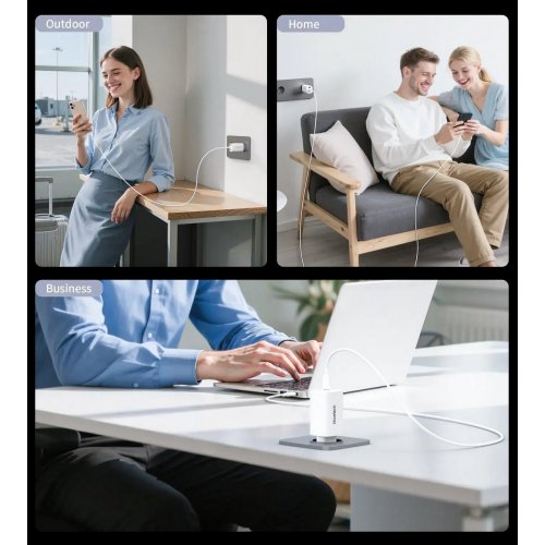 Мережевий зарядний пристрій Choetech USB + 2 x USB Type-C 65W (PD9006) White купити в Україні: Київ, Львів, Хмельницький, Тернопіль, Івано-Франківськ | Низька ціна, відгуки, характеристики від TELEMART фото