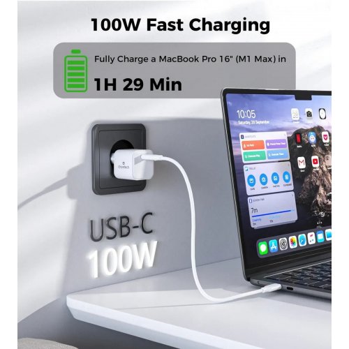 Мережевий зарядний пристрій Choetech USB Type-C 100W (PD9031) White купити в Україні: Київ, Львів, Хмельницький, Тернопіль, Івано-Франківськ | Низька ціна, відгуки, характеристики від TELEMART фото