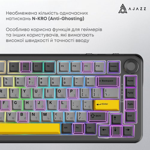 Уценка клавиатура Ajazz AK820 MAX RGB Magnetic Switches (AK820MAX-WM-BGY) Black/Gray/Yellow (Повреждена упаковка, 872082) купить в Украине: Киев, Днепр, Харьков, Одесса  | Низкая цена, отзывы, характеристики от TELEMART фото